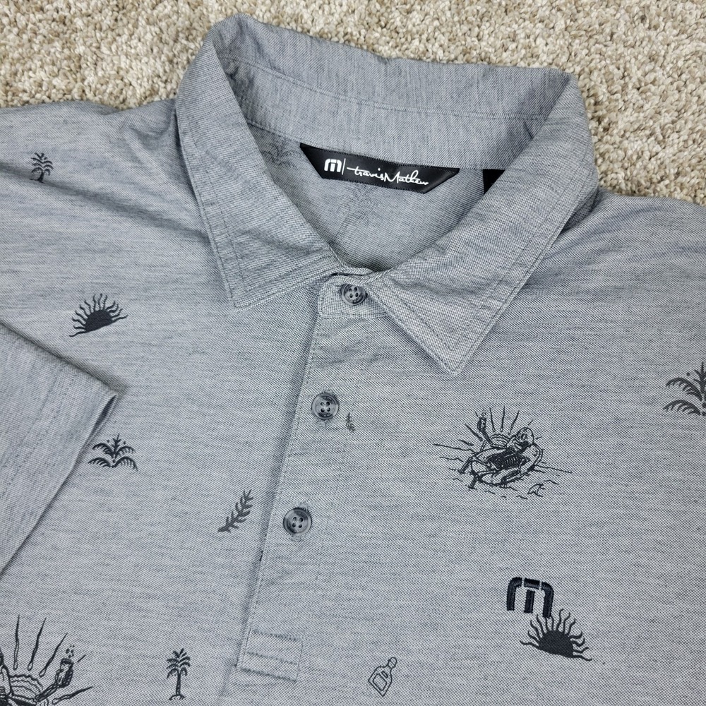 Travis Mathew Mens XL Gray AOP Floral Performance Stretch Golf Polo SS